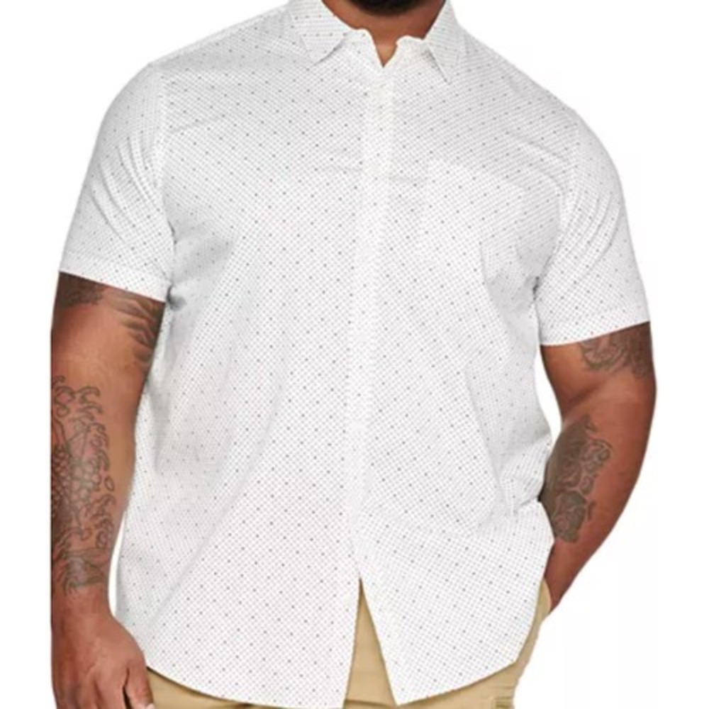 APT. 9 Button Up Shirt  Men‎ LT White Red Blue Stars Short Sleeve Pocket Casual
